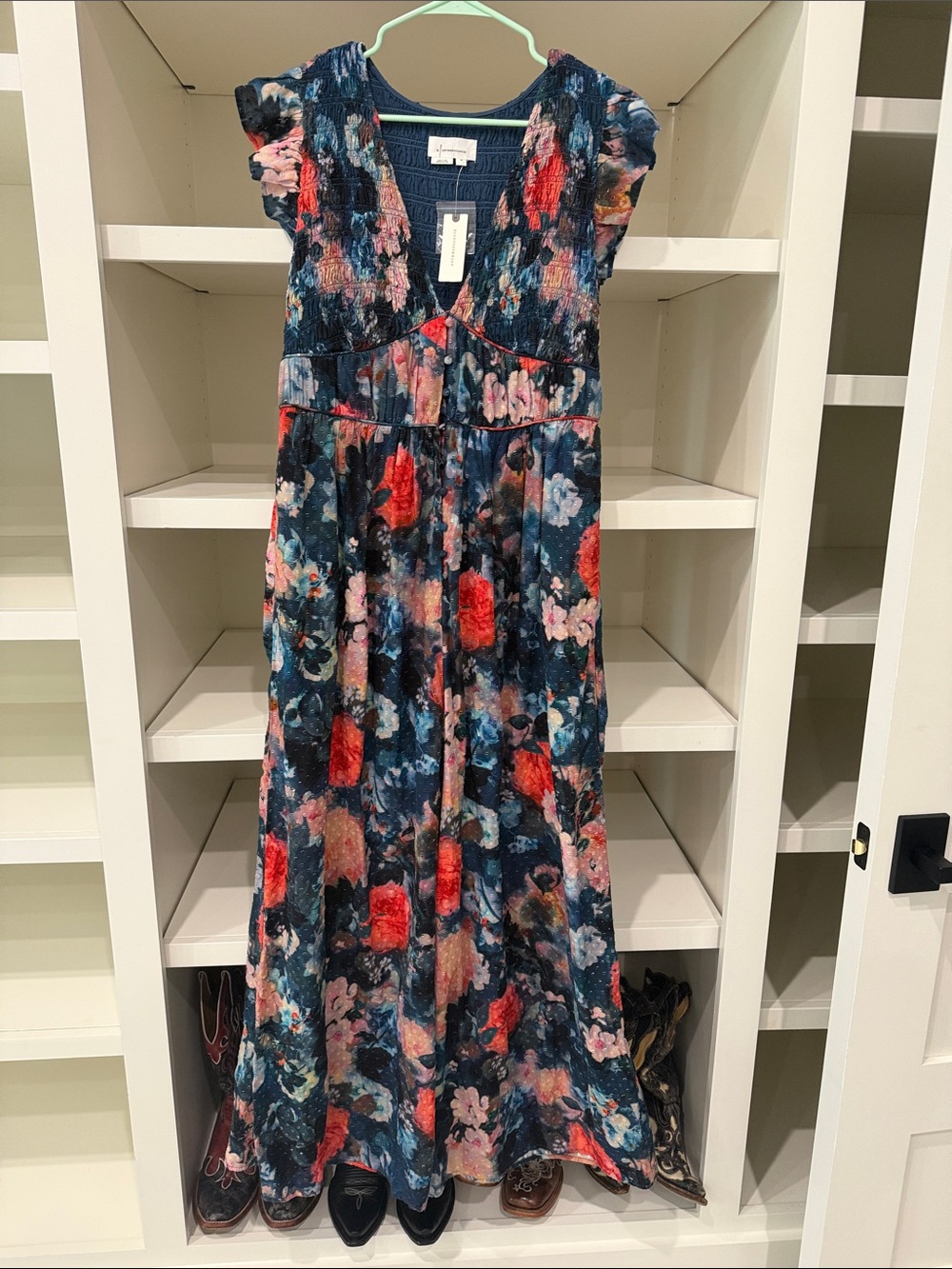 Anthropologie Floral jumpsuit in Navy, Red, Pink